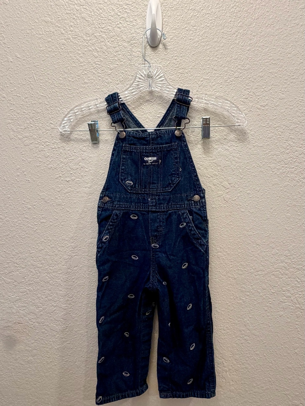 OshKosh B’gosh Toddler Denim Overalls – 24M – Embroidered Footballs